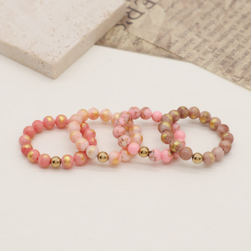 High Quality Wholesale 5mm Natural Stone Gemstone Gold Plated Beads Women Custom Handmade Elastic Colorful Jade Beaded Ring
