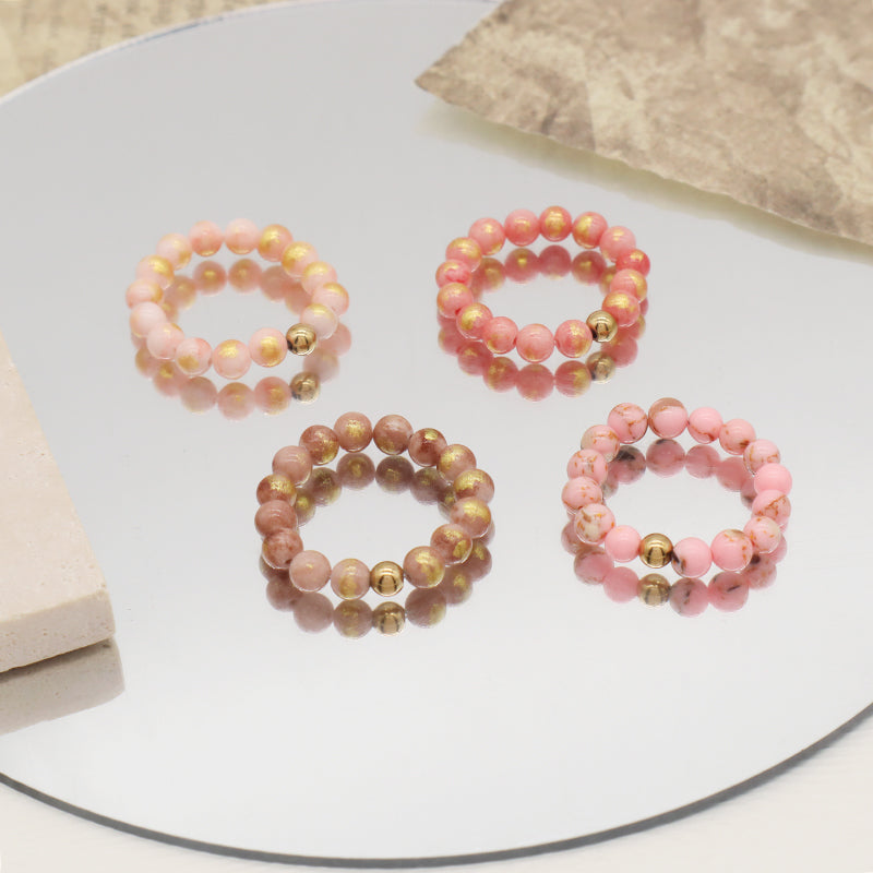High Quality Wholesale 5mm Natural Stone Gemstone Gold Plated Beads Women Custom Handmade Elastic Colorful Jade Beaded Ring