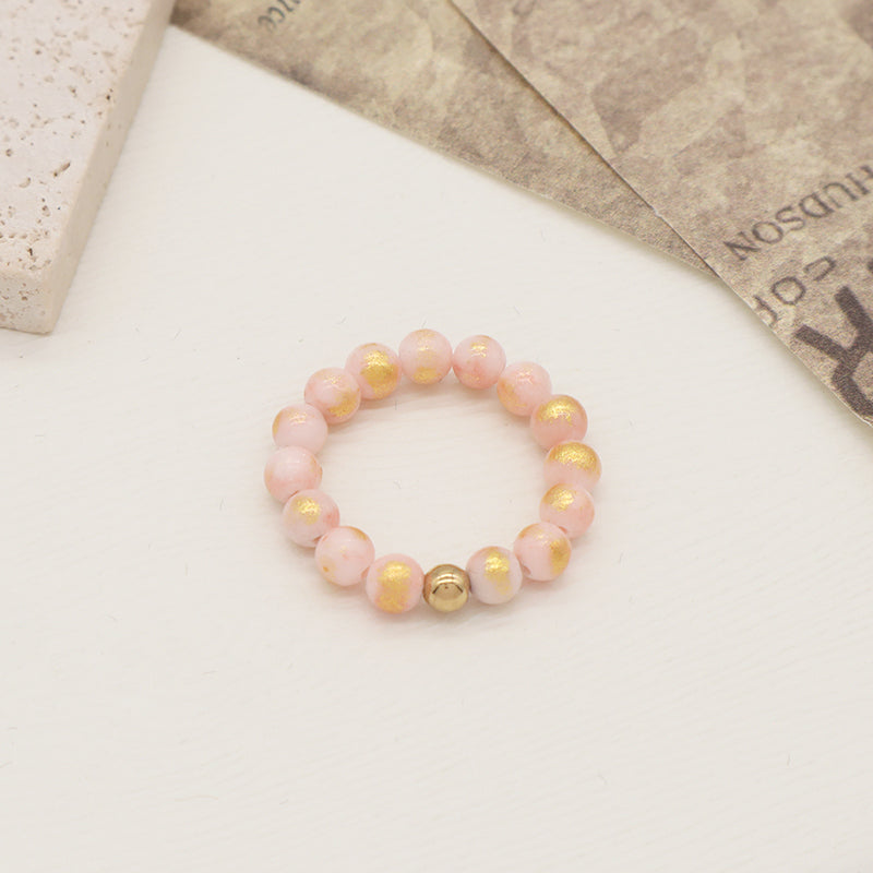 High Quality Wholesale 5mm Natural Stone Gemstone Gold Plated Beads Women Custom Handmade Elastic Colorful Jade Beaded Ring