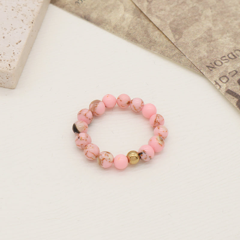 High Quality Wholesale 5mm Natural Stone Gemstone Gold Plated Beads Women Custom Handmade Elastic Colorful Jade Beaded Ring