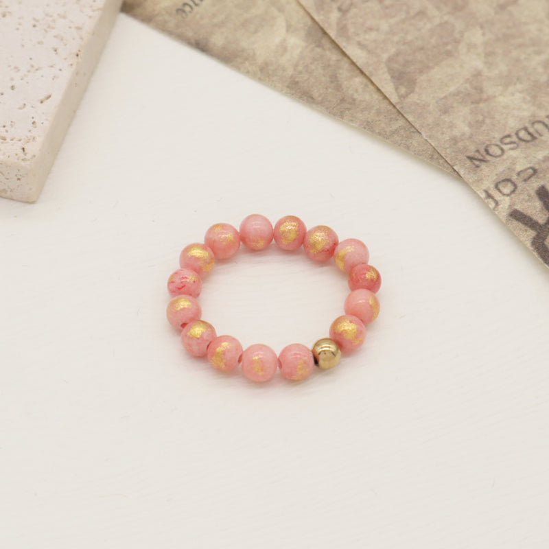 High Quality Wholesale 5mm Natural Stone Gemstone Gold Plated Beads Women Custom Handmade Elastic Colorful Jade Beaded Ring