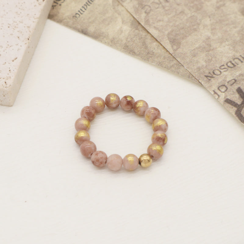 High Quality Wholesale 5mm Natural Stone Gemstone Gold Plated Beads Women Custom Handmade Elastic Colorful Jade Beaded Ring
