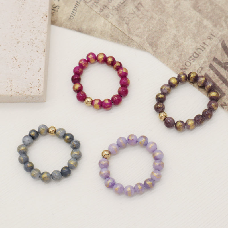 Wholesale Various Natural Stone 5mm Gemstone Beads Elastic Ring Handmade Gold Plated Custom Colorful Jade Beaded Ring For Women