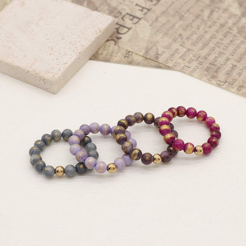 Wholesale Various Natural Stone 5mm Gemstone Beads Elastic Ring Handmade Gold Plated Custom Colorful Jade Beaded Ring For Women