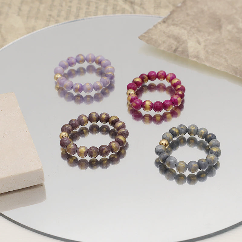 Wholesale Various Natural Stone 5mm Gemstone Beads Elastic Ring Handmade Gold Plated Custom Colorful Jade Beaded Ring For Women