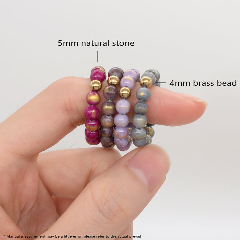 Wholesale Various Natural Stone 5mm Gemstone Beads Elastic Ring Handmade Gold Plated Custom Colorful Jade Beaded Ring For Women