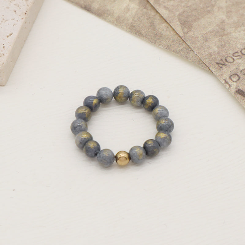 Wholesale Various Natural Stone 5mm Gemstone Beads Elastic Ring Handmade Gold Plated Custom Colorful Jade Beaded Ring For Women