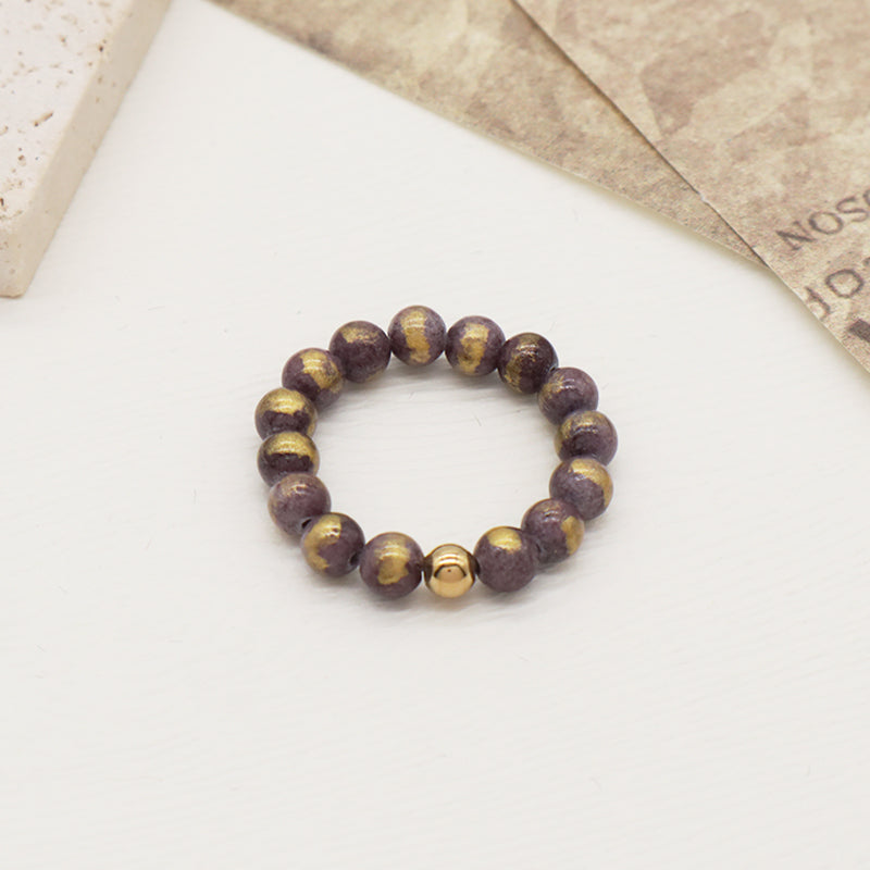 Wholesale Various Natural Stone 5mm Gemstone Beads Elastic Ring Handmade Gold Plated Custom Colorful Jade Beaded Ring For Women
