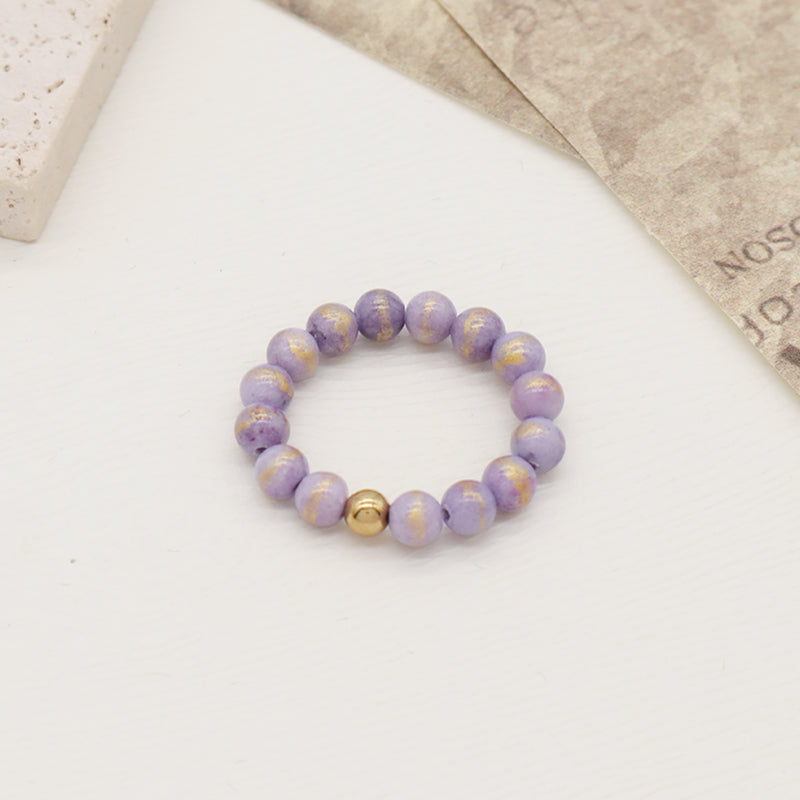 Wholesale Various Natural Stone 5mm Gemstone Beads Elastic Ring Handmade Gold Plated Custom Colorful Jade Beaded Ring For Women