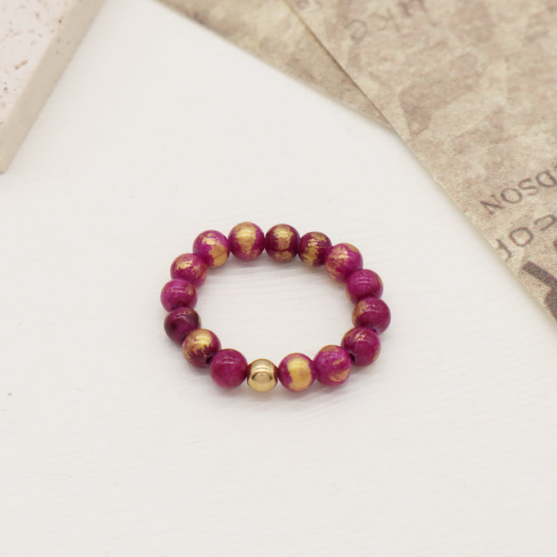 Wholesale Various Natural Stone 5mm Gemstone Beads Elastic Ring Handmade Gold Plated Custom Colorful Jade Beaded Ring For Women