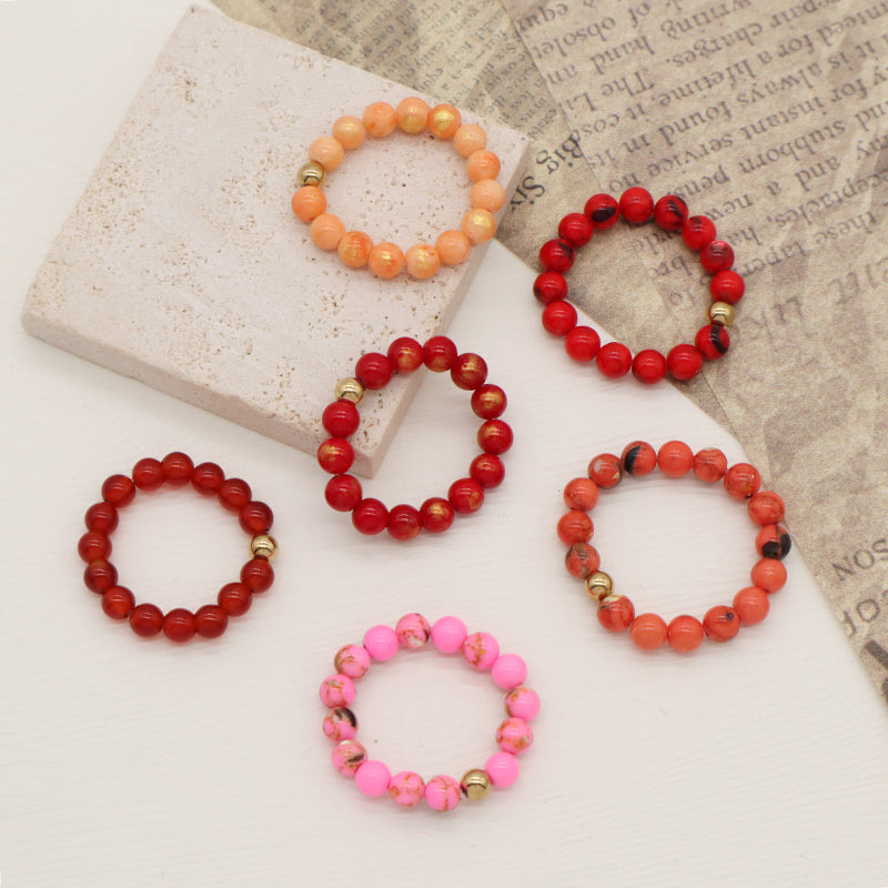 Handmade Natural Stone Beads Women Rings Ajustable 5mm Gem Stone Gold Plated Brass Bead Custom Elastic Colorful Jade Beaded Ring