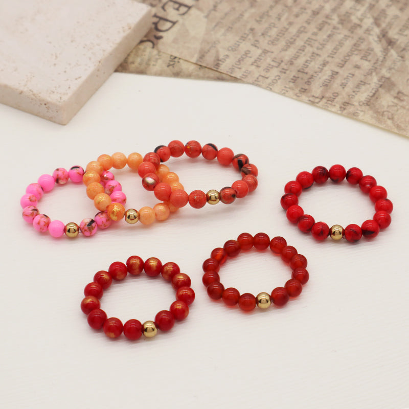 Handmade Natural Stone Beads Women Rings Ajustable 5mm Gem Stone Gold Plated Brass Bead Custom Elastic Colorful Jade Beaded Ring