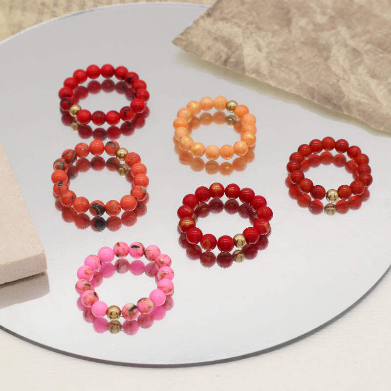 Handmade Natural Stone Beads Women Rings Ajustable 5mm Gem Stone Gold Plated Brass Bead Custom Elastic Colorful Jade Beaded Ring
