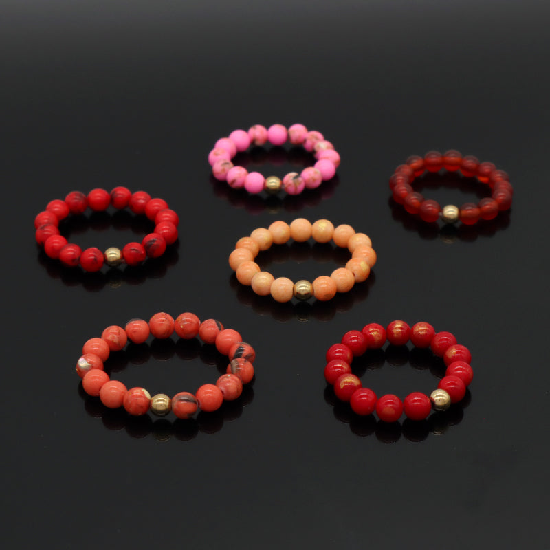 Handmade Natural Stone Beads Women Rings Ajustable 5mm Gem Stone Gold Plated Brass Bead Custom Elastic Colorful Jade Beaded Ring