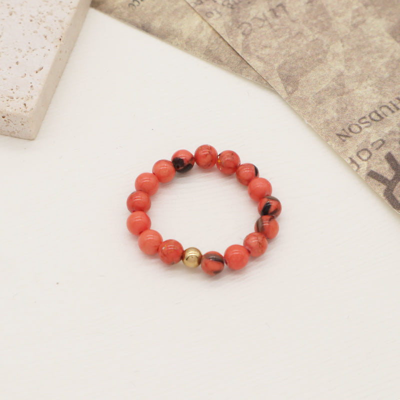 Handmade Natural Stone Beads Women Rings Ajustable 5mm Gem Stone Gold Plated Brass Bead Custom Elastic Colorful Jade Beaded Ring