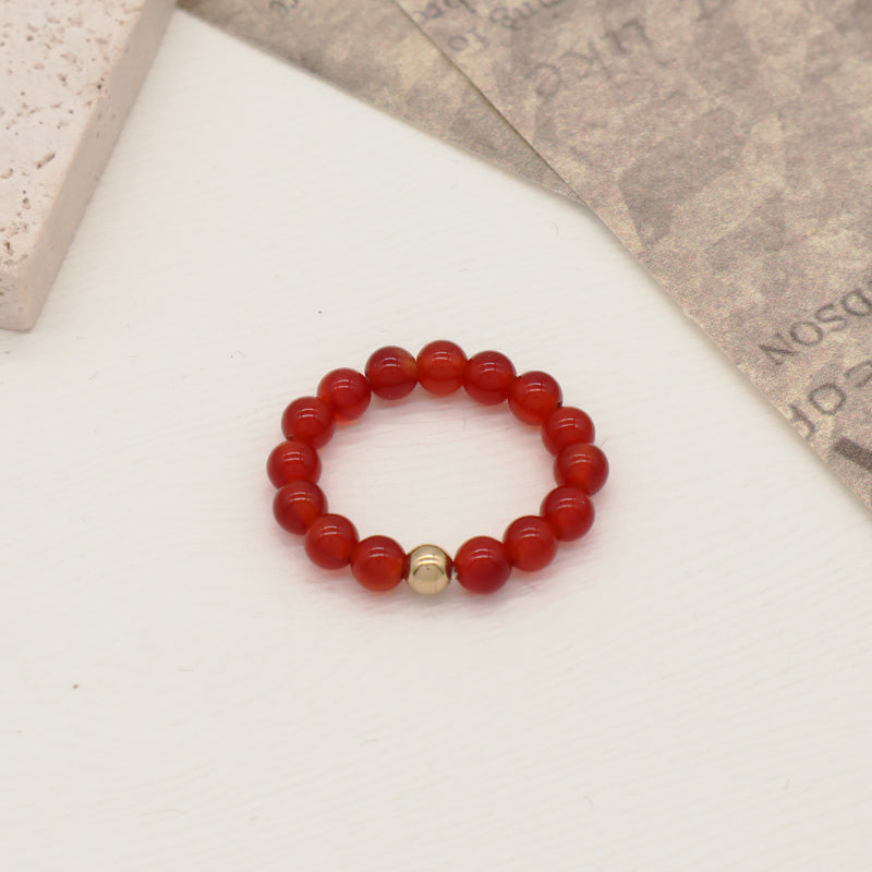 Handmade Natural Stone Beads Women Rings Ajustable 5mm Gem Stone Gold Plated Brass Bead Custom Elastic Colorful Jade Beaded Ring