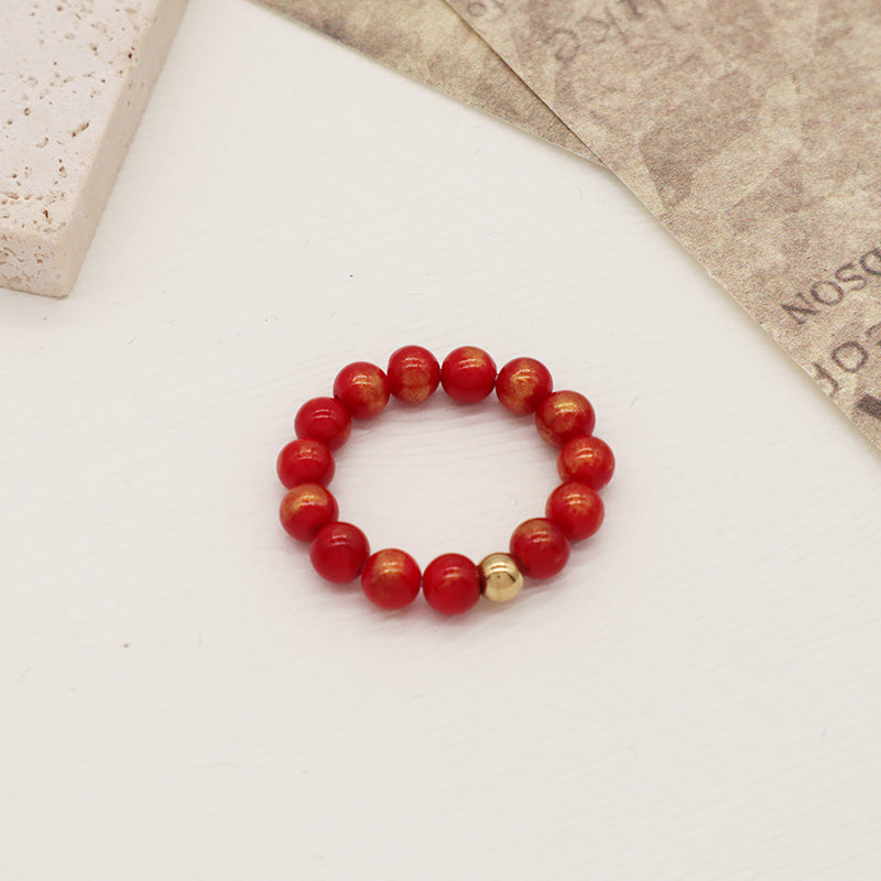 Handmade Natural Stone Beads Women Rings Ajustable 5mm Gem Stone Gold Plated Brass Bead Custom Elastic Colorful Jade Beaded Ring