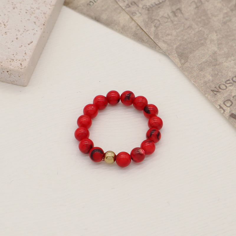 Handmade Natural Stone Beads Women Rings Ajustable 5mm Gem Stone Gold Plated Brass Bead Custom Elastic Colorful Jade Beaded Ring