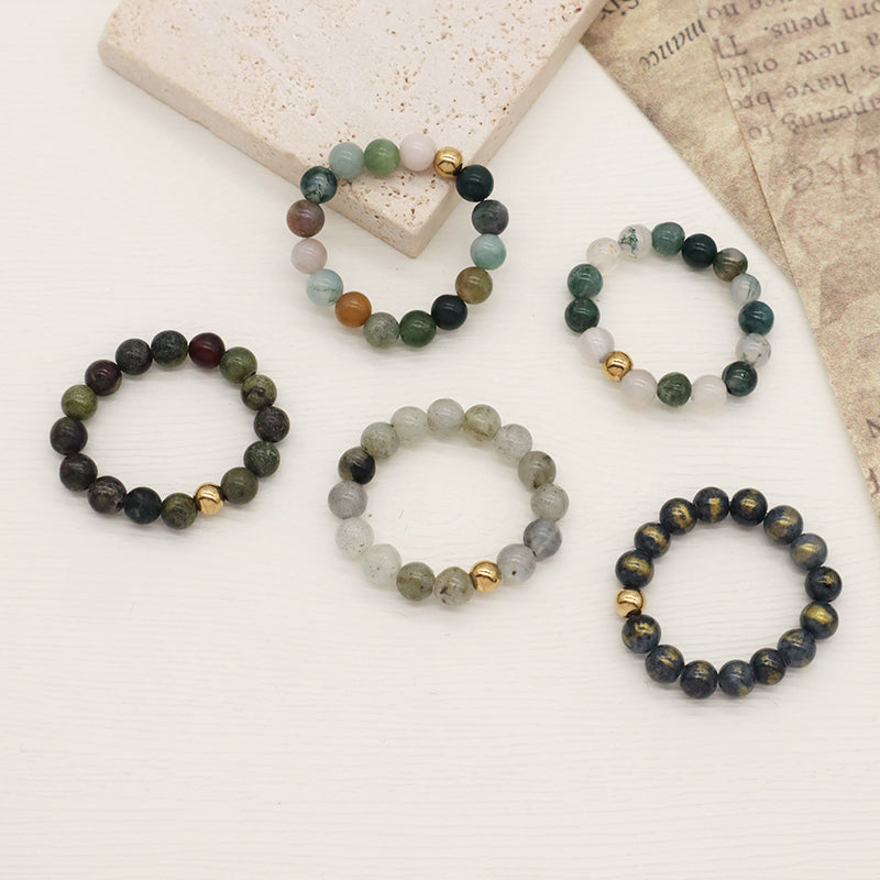 Custom Factory Men Women Fashion Natural Stone 5mm Gemstone Beads Ring Handmade Gold Plated Colorful Jade Beads Stretch Ring