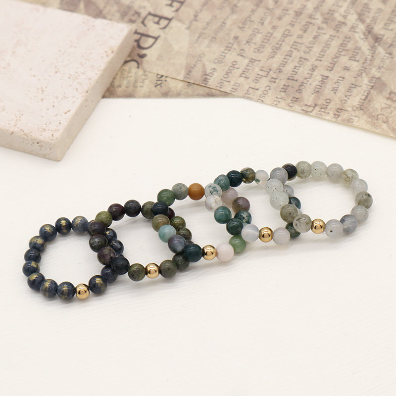 Custom Factory Men Women Fashion Natural Stone 5mm Gemstone Beads Ring Handmade Gold Plated Colorful Jade Beads Stretch Ring