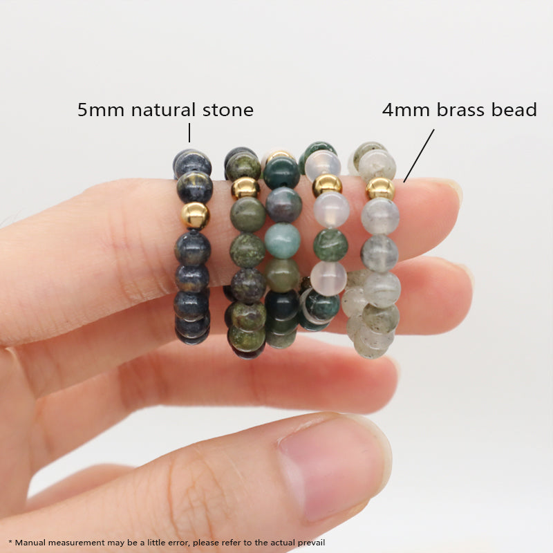 Custom Factory Men Women Fashion Natural Stone 5mm Gemstone Beads Ring Handmade Gold Plated Colorful Jade Beads Stretch Ring