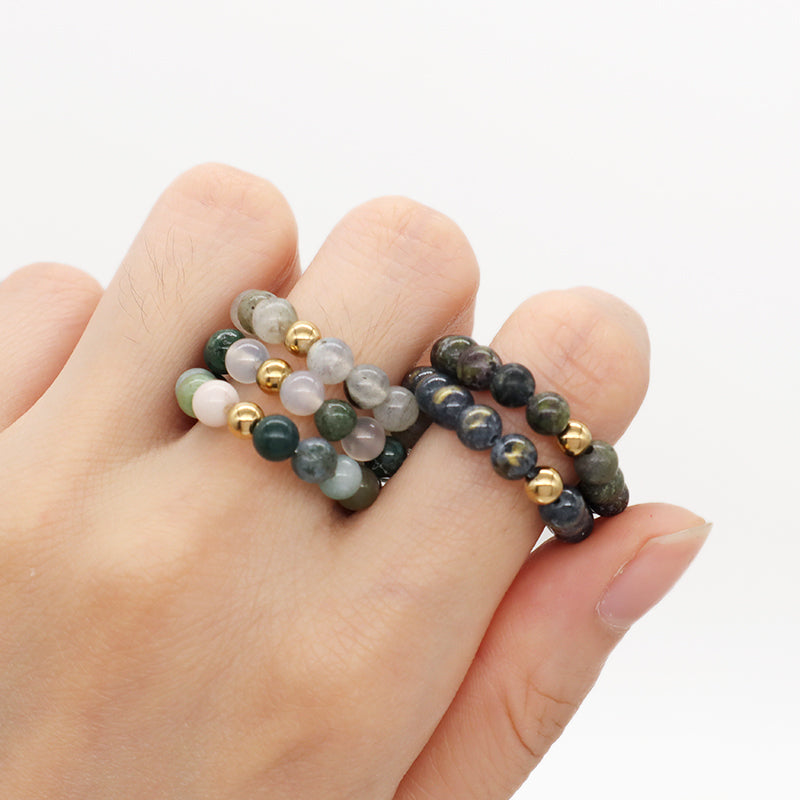 Custom Factory Men Women Fashion Natural Stone 5mm Gemstone Beads Ring Handmade Gold Plated Colorful Jade Beads Stretch Ring
