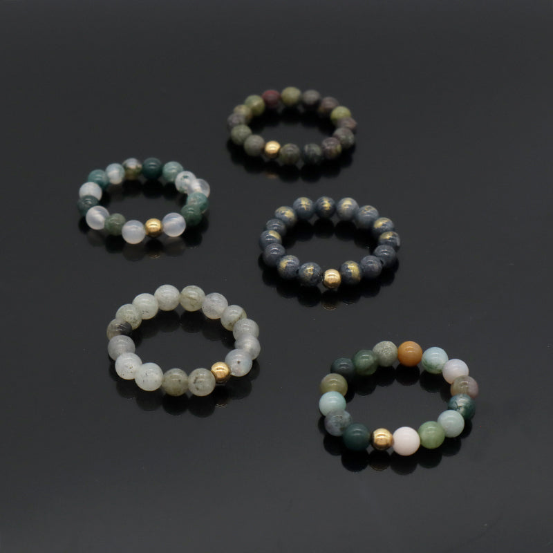 Custom Factory Men Women Fashion Natural Stone 5mm Gemstone Beads Ring Handmade Gold Plated Colorful Jade Beads Stretch Ring