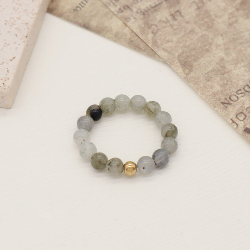 Custom Factory Men Women Fashion Natural Stone 5mm Gemstone Beads Ring Handmade Gold Plated Colorful Jade Beads Stretch Ring