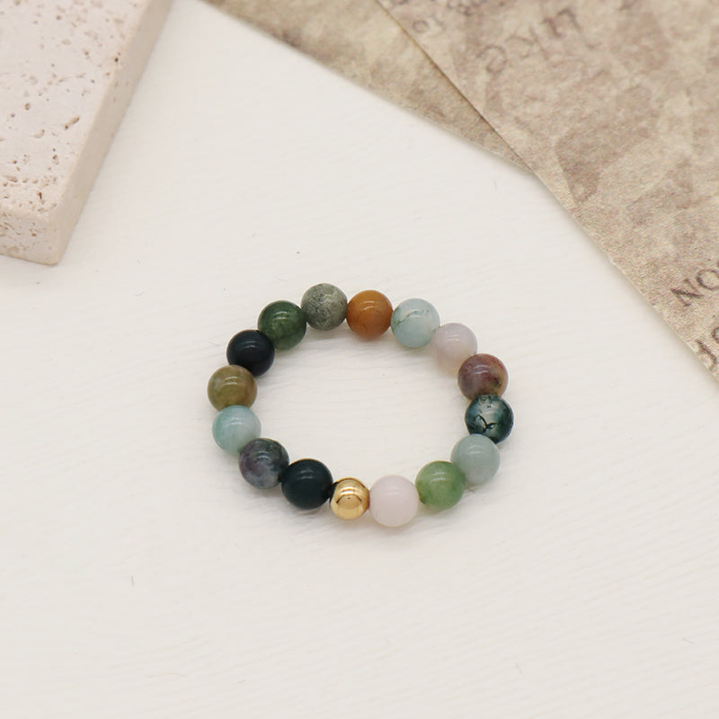 Custom Factory Men Women Fashion Natural Stone 5mm Gemstone Beads Ring Handmade Gold Plated Colorful Jade Beads Stretch Ring