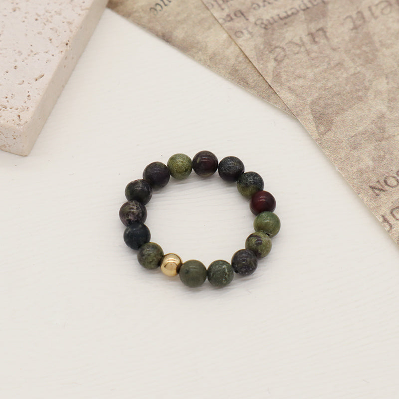 Custom Factory Men Women Fashion Natural Stone 5mm Gemstone Beads Ring Handmade Gold Plated Colorful Jade Beads Stretch Ring