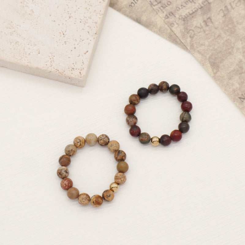 Women Men Fashion Wholesale Factory OEM 5mm Natural Stone Gold Plated Brass Beads Custom Handmade GemStone Beaded Stretch Ring