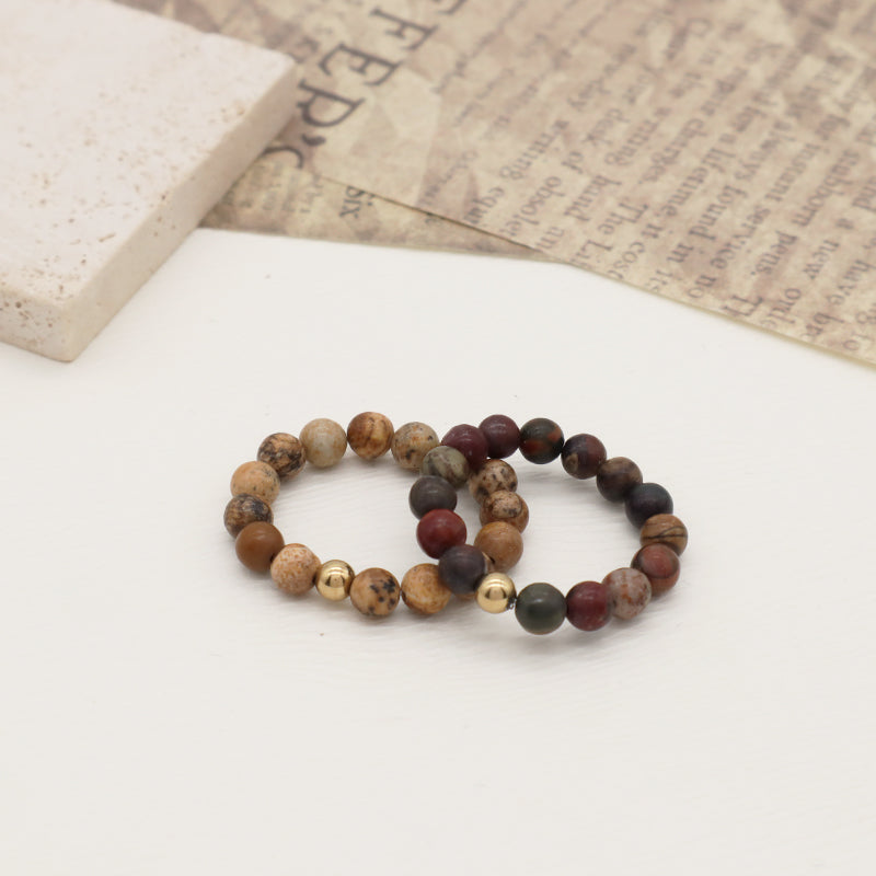 Women Men Fashion Wholesale Factory OEM 5mm Natural Stone Gold Plated Brass Beads Custom Handmade GemStone Beaded Stretch Ring