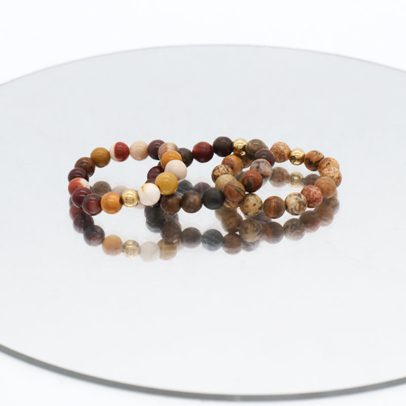 Women Men Fashion Wholesale Factory OEM 5mm Natural Stone Gold Plated Brass Beads Custom Handmade GemStone Beaded Stretch Ring