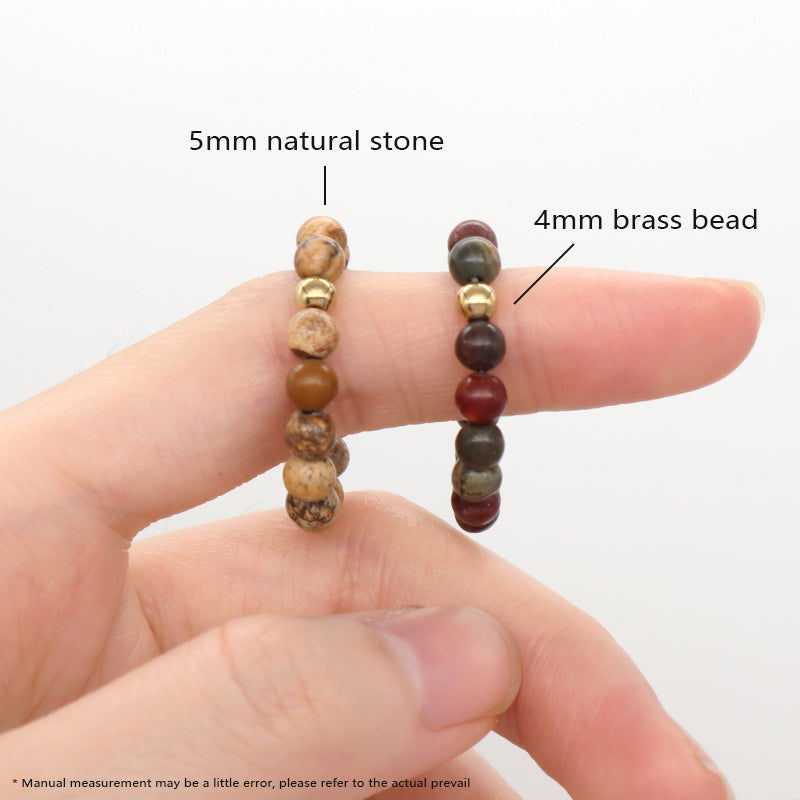 Women Men Fashion Wholesale Factory OEM 5mm Natural Stone Gold Plated Brass Beads Custom Handmade GemStone Beaded Stretch Ring