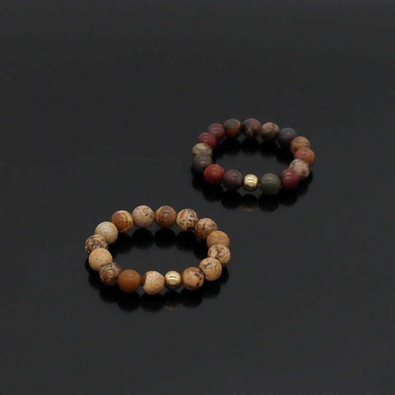 Women Men Fashion Wholesale Factory OEM 5mm Natural Stone Gold Plated Brass Beads Custom Handmade GemStone Beaded Stretch Ring