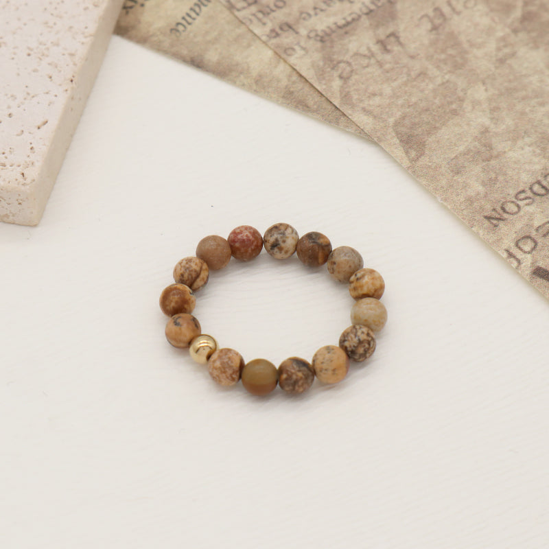 Women Men Fashion Wholesale Factory OEM 5mm Natural Stone Gold Plated Brass Beads Custom Handmade GemStone Beaded Stretch Ring