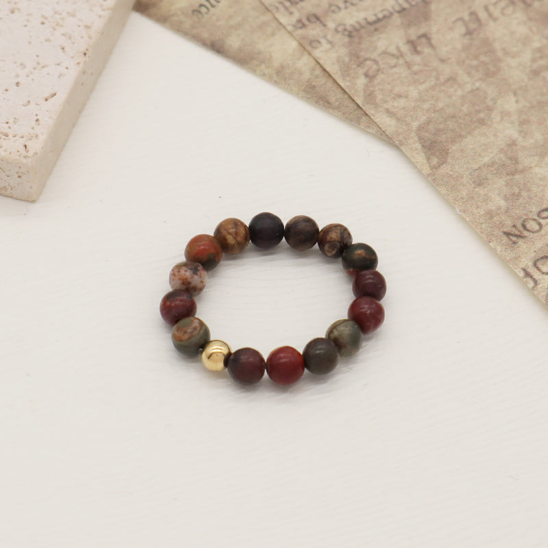 Women Men Fashion Wholesale Factory OEM 5mm Natural Stone Gold Plated Brass Beads Custom Handmade GemStone Beaded Stretch Ring