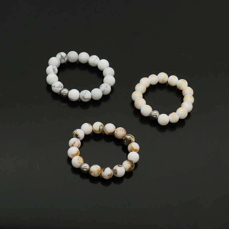 Customized Gemstone Women Men Handmade Fashion Wholesale China Factory OEM Rhodium Brass Stretch 5mm Natural Stone Beads Ring