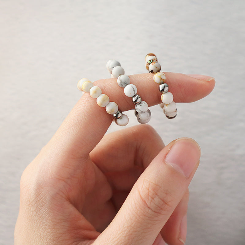 Customized Gemstone Women Men Handmade Fashion Wholesale China Factory OEM Rhodium Brass Stretch 5mm Natural Stone Beads Ring