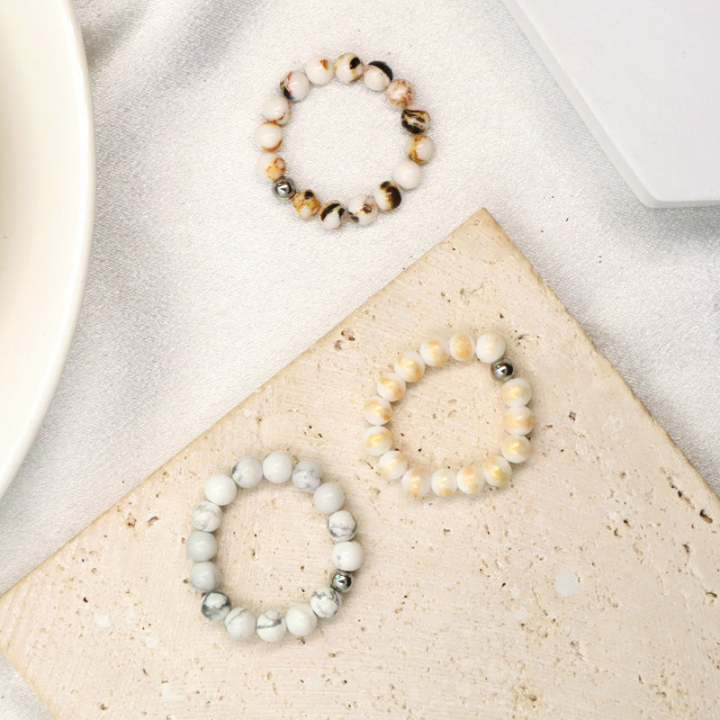 Customized Gemstone Women Men Handmade Fashion Wholesale China Factory OEM Rhodium Brass Stretch 5mm Natural Stone Beads Ring
