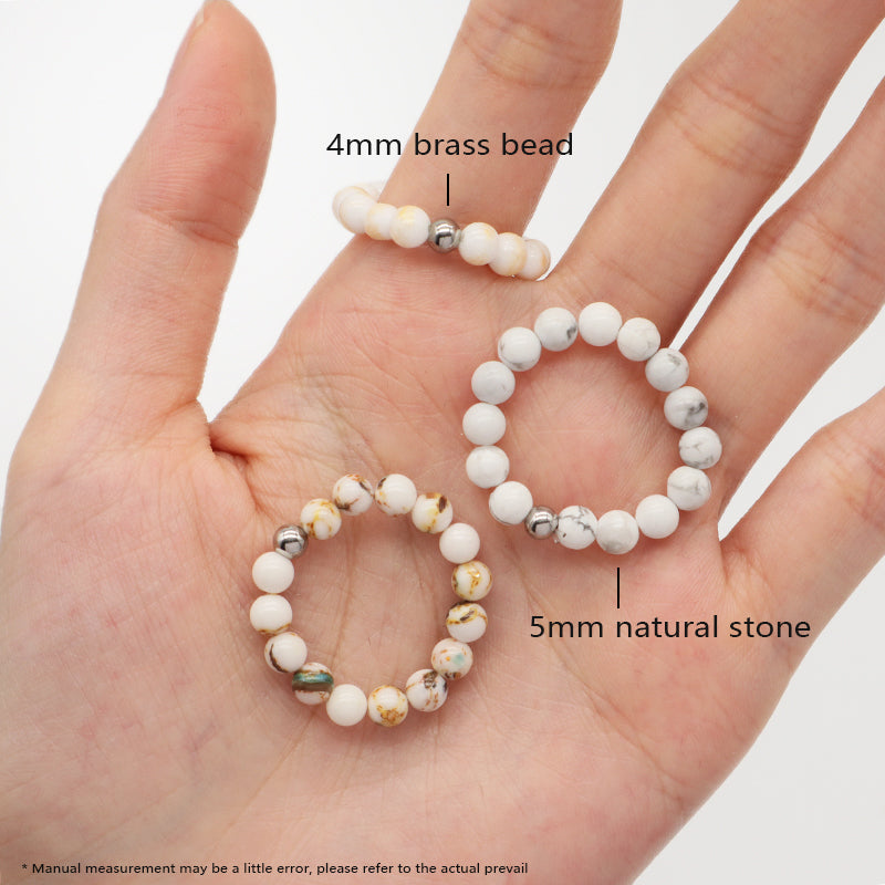 Customized Gemstone Women Men Handmade Fashion Wholesale China Factory OEM Rhodium Brass Stretch 5mm Natural Stone Beads Ring