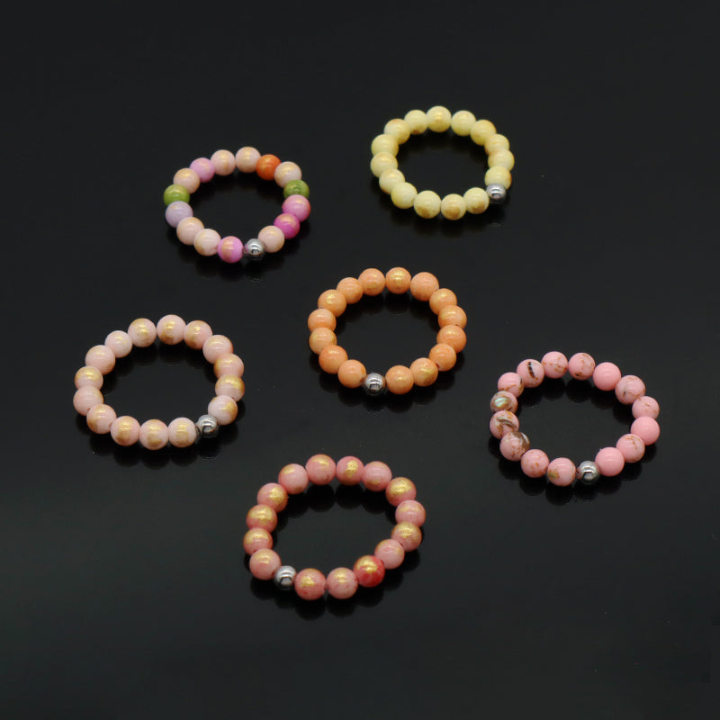OEM Rhodium Brass Beads Wholesale Factory Custom Colorful Handmade GemStone Stretch 5mm Natural Stone Beaded Ring For Women