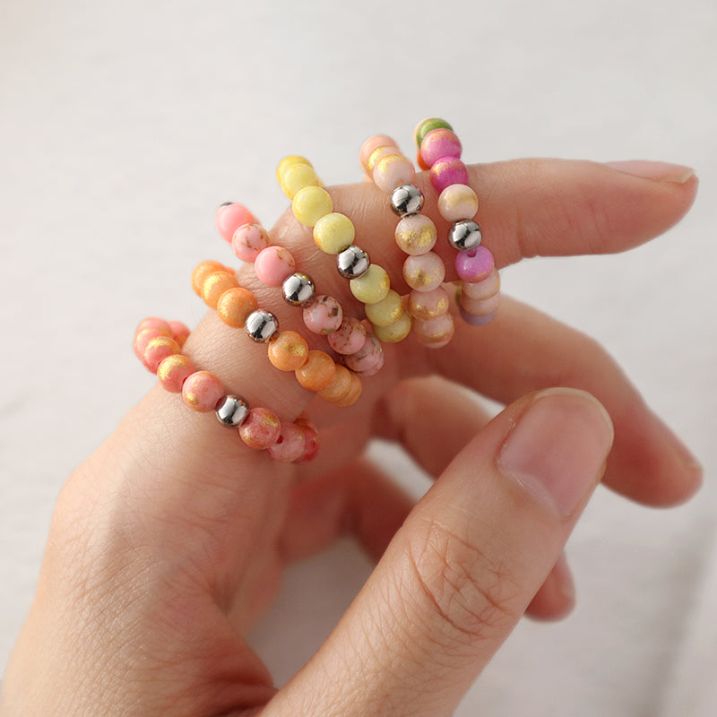 OEM Rhodium Brass Beads Wholesale Factory Custom Colorful Handmade GemStone Stretch 5mm Natural Stone Beaded Ring For Women