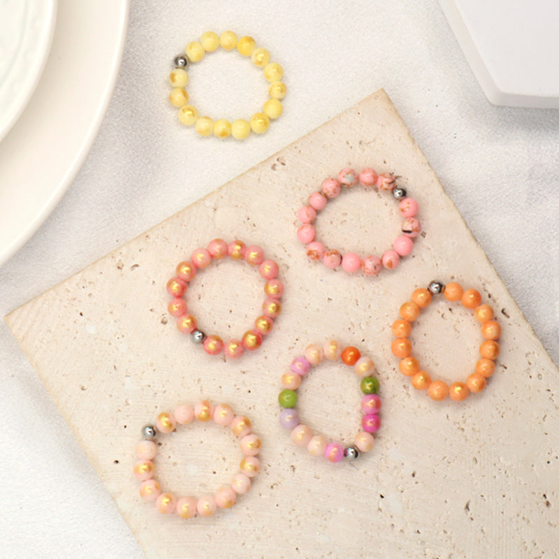 OEM Rhodium Brass Beads Wholesale Factory Custom Colorful Handmade GemStone Stretch 5mm Natural Stone Beaded Ring For Women