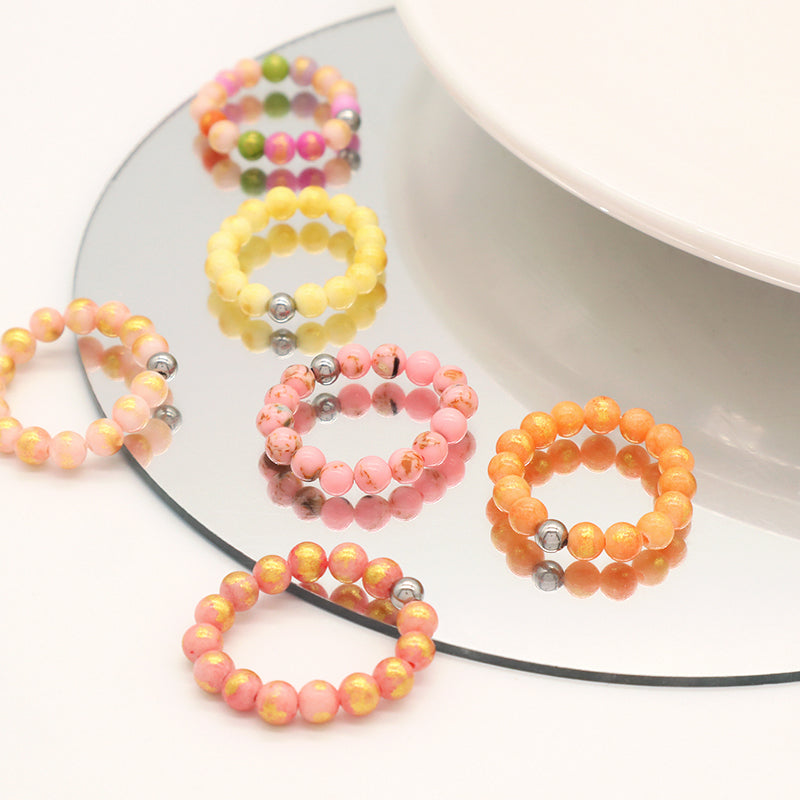 OEM Rhodium Brass Beads Wholesale Factory Custom Colorful Handmade GemStone Stretch 5mm Natural Stone Beaded Ring For Women