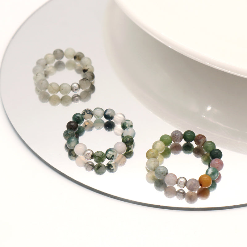 Various 5mm Natural Stone Beaded Ring Wholesale Custom Factory Gemstone OEM Rhodium Brass Beads Stretch Handmade Women Men Ring