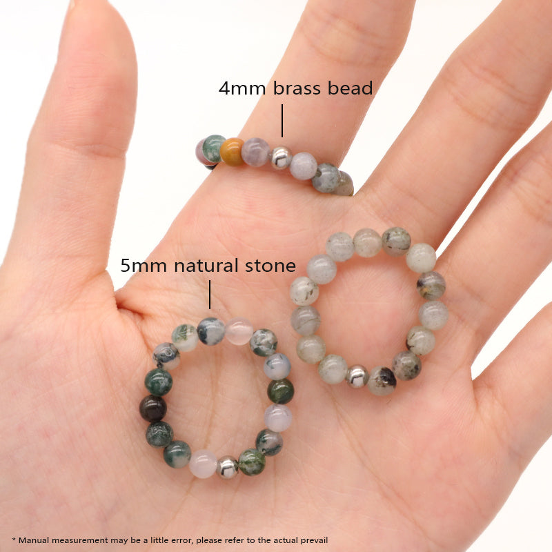 Various 5mm Natural Stone Beaded Ring Wholesale Custom Factory Gemstone OEM Rhodium Brass Beads Stretch Handmade Women Men Ring