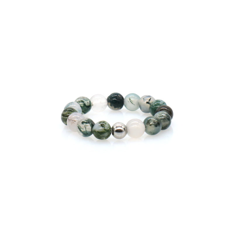 Various 5mm Natural Stone Beaded Ring Wholesale Custom Factory Gemstone OEM Rhodium Brass Beads Stretch Handmade Women Men Ring