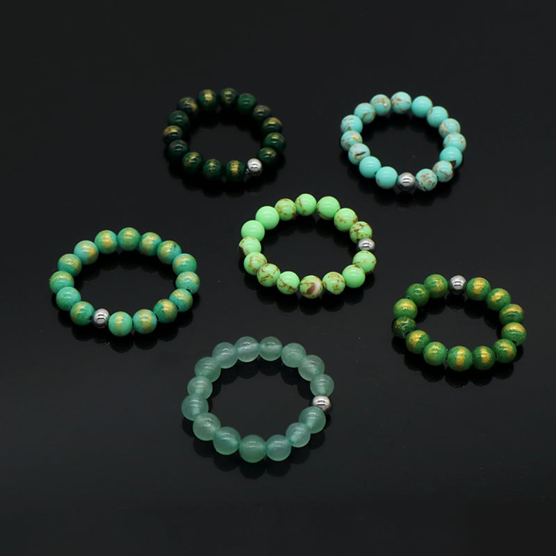 Men Women Fashion 5mm Natural Stone OEM Wholesale Manufacture Handmade Custom Factory Rhodium Brass Gemstone Beads Stretch Ring