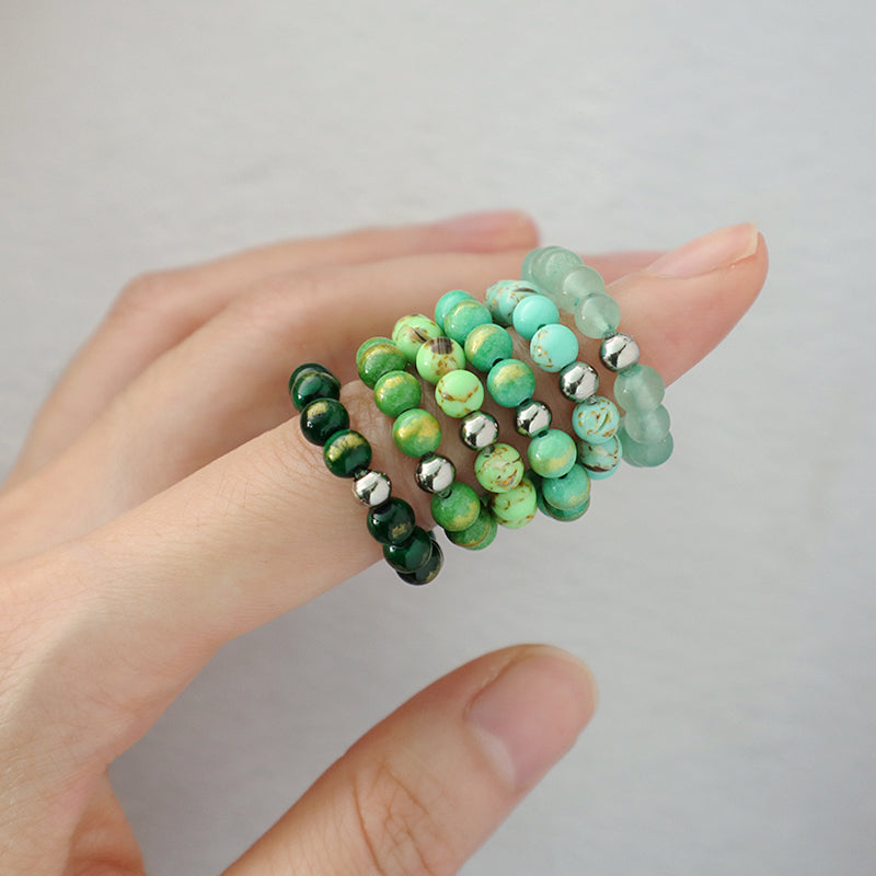 Men Women Fashion 5mm Natural Stone OEM Wholesale Manufacture Handmade Custom Factory Rhodium Brass Gemstone Beads Stretch Ring